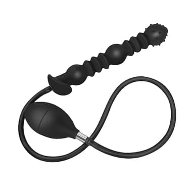 Accesorio de masaje inflable de silicona negra, extra largo, diseño de 3 cuentas, partículas superficiales, ajustable, longitud máxima 52cm, diámetro máximo 14cm