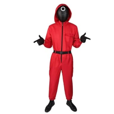 Disfraz Soldado Niño, Kit Disfraz Soldado Mono Rojo Infantil Carnaval - Mono Rojo, Disfraz Guardia con accesorios para Carnaval,Inspirado en el Juego de Calamar (10-12 años)
