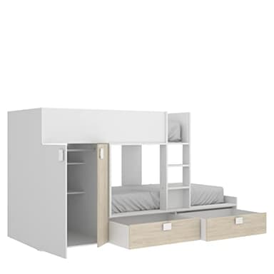 DEKIT GRUPO RIMOBEL MATT - Cama Tren con 2 camas Juvenil, color Blanco / Natural, 150x275x106 cm