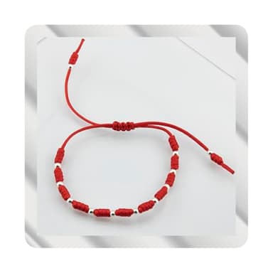 Henor Pulsera Bolas en Macramé Rojo. Plata de Ley S925 acabado Natural y pulida a mano. largo ajustable de 12cm a 25cm. Cierre Nudo corredizo PS3316322J