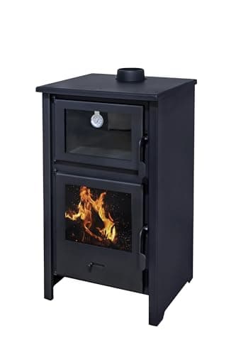 EIDER BIOMASA - QUARTZ - Estufa de Leña con Horno 12.4 kW - Compacta 89x47x52 cm - Frente y Top en Fundición - hasta 210 m³ – Eficiencia Clase A - Potencia de 12 kw y laterales en fundicion