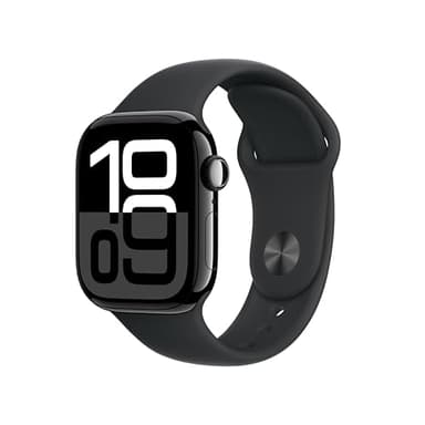 Apple Watch Series 10 GPS Smartwatch con Caja de Aluminio Negro Brillante de 42 mm y Correa Deportiva Negro - Talla M/L. Monitor de entreno, App ECG, Pantalla Retina Siempre Activa