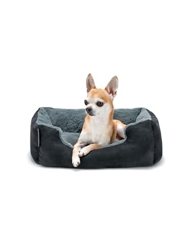 lionto Cama para Perros con cojín Reversible y Base Antideslizante, cojín para Mascotas con Entrada Baja para Perros y Gatos, 50x37 cm, cojín para Perros Acogedor, Negro/Gris
