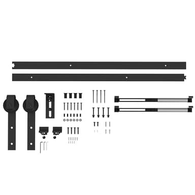 HOMCOM 6,6FT/200cm Herrajes para Puerta Corredera con Amortiguador sin Perforación Kit de Accesorios para Puerta Corrediza con 2 Rieles para Granero Negro