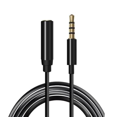 TECHZOCO Cable alargador Jack 3.5 mm con microfono 4 Pines, Alargador Auriculares 3.5mm, Cable audio Macho a Hembra, Compatible con Compatible con PS5 / PS4, Cascos, Altavoz, PC, Móvil, Negro, 1 Metro