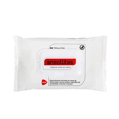 ANSOLLITAS - 50 Unidades Toallitas Húmedas con Aloe Vera - Zona de Hemorroides, Cuidado Personal, Origen Vegetal, Alivia Irritación y Escozor, Limpieza Suave y Eficaz, 100% Natural
