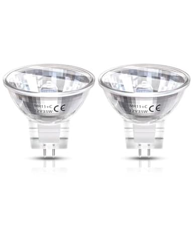 DoRight 35W MR11 Bombillas Halógenas 12V, Regulable GU4 Bi-Pin Lámpara Halógena, 35MM Diámetro MR11 Reflector Bombilla Blanco Cálido para Empotrar Iluminación de Paisaje (2-Pack)