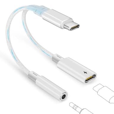 Esiposs Adaptador USB C a Jack 3.5 mm, 2 en 1 Adaptador Jack a USB C y Carga Micrófono Aux Adaptador Auriculares Tipo c a Jack Audio Compatible con i Phone 16 15 i Pad Samsung Galaxy S24/S23, Blanco