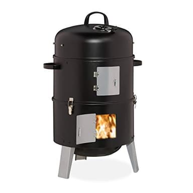 Relaxdays Smoker Ahumador Barbacoa 3en1, Barril Asar, Ahumar y Cocinar Carnes, Termómetro y Salida de Aire, ∅40cm, Acero, Negro, 80 x 52 x 40 cm