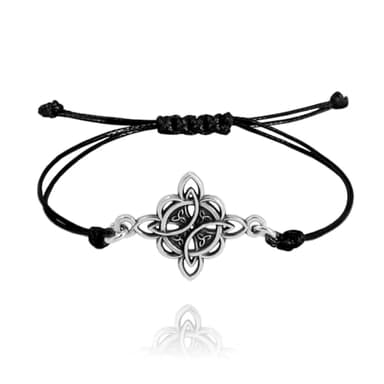 Pulsera Nudo de Bruja con hilo negro en plata - Estas pulseras mujer son amuletos de la suerte y proteccion - Ajustable a todas las tallas, se envía en una cajita de regalo