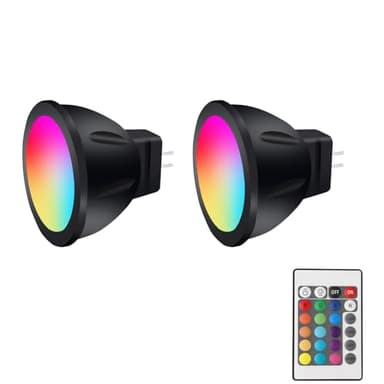 noobibaba GU4 LED 12V RGB MR11 Lámparas que cambian de color, MR11 LED 12V 3W Bi-Pin Socket, Blanco Cálido + 15 Multicolor para Iluminación de Paisaje (2 lámparas, 1 mando a distancia)