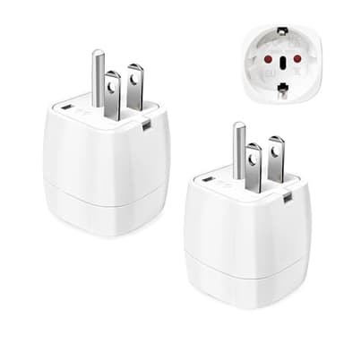 2 Piezas Adaptador Enchufe Americano a Español, de 2 Patas Europa hacia 3 Patas EEUU, USA para Canada Mexico Colombia Tailandia, Tipo B, Blanco