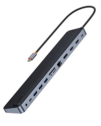 Baseus Docking Station USB C 4K@60Hz Dual HDMI + DP, Hub 12 en 1 Adaptador USB C con 2HDMI, DP, 100W PD, 3* USB3.0, USB C, Gigabit Ethernet, SD/TF, 3,5mm para MacBook/DELL/HP/Surface/Steam Deck