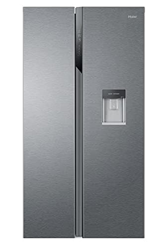 Haier SBS 90 Series 3 HSR3918EWPG Frigorífico Side by Side con Dispensador de Agua, Americano, Apertura 90 grados, Motor Inverter, Ancho 90 cm, Capacidad XXL 521 L, Total No Frost, Clase E, Inox