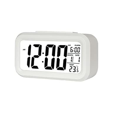Jsdoin Reloj Despertador Digital, LED Pantalla Reloj Alarma Inteligente con Temperatura, Sensor de Brillo, 12/24 Horas, Función Snooze y Alarma para Dormitorio, Hogar, Oficina, Cocina(Batería)