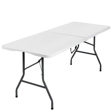 Mesa plegable camping portátil, jardín, catering. Auxiliar y Rectangular 180x70cm. Hasta 150kg de carga. Para exterior e interior. Ideal para 6 personas. Eventos, oficina, estudio, reuniones. Blanca