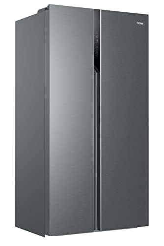 Haier SBS 90 Series 3 HSR3918ENPG - Frigorífico Side by Side, Americano, Apertura 90 grados, Tecnología Antibacterias, Capacidad XXL 528 L, Total No Frost, Clase E, Inox, Gris, 177,5 x 90,8 x 64,7 cm
