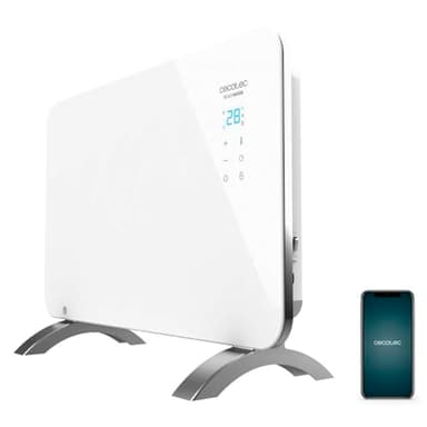 Cecotec Radiador Eléctrico Bajo Consumo Ready Warm 6650 Crystal Connection. Wifi, 1000 W, Termostato Regulable, Temporizador, Soporte de pie, Protección sobrecalentamiento, Blanco