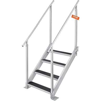 VEVOR Escalera de Muelle Altura Ajustable 75-96 cm Pontón Escalera para Barco 4 Escalones Aleación de Aluminio Carga 226 kg con Pasamanos Pedales Antideslizantes para Embarque en Barco, Piscina