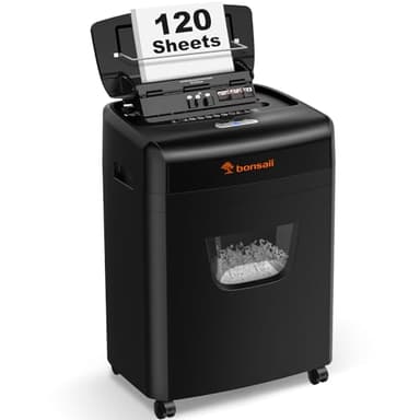 Bonsaii Trituradora de Documentos 120 Hojas con Alimentación Automática, Corte en Microcorte P-4, Equipada con un Contenedor de 23 litros y 4 Ruedas (C233-B)