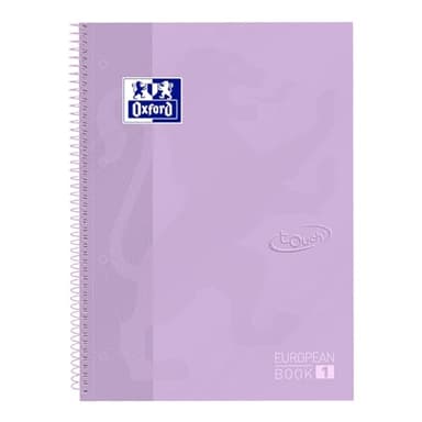 Oxford cuaderno Europeanbook 1 touch, microperforado, tapa extradura, espiral, a4+, cuadrícula 5x5, color malva pastel