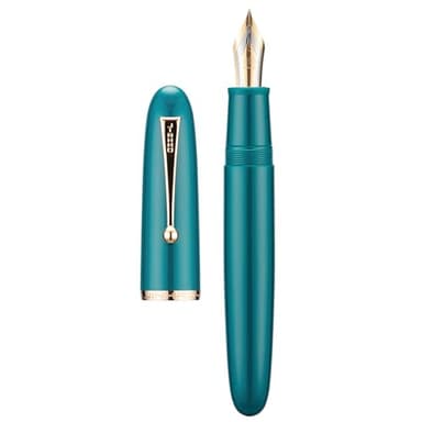 Asvine Jinhao 9019 Pluma estilográfica, serie Dadao #8, punta extrafina, barril acrílico azul lago con clip dorado, bolígrafo de escritura de gran tamaño