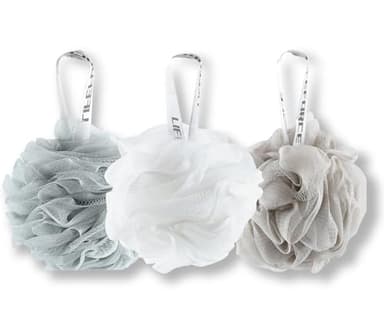 Lifeforce Grande Esponjas de Flor 3 Pack Mix, Esponja Exfoliante de Malla - Con Correa de Muñeca, Suave y Esponja Duraderos, Sponja de Baño 60G, 14cm x 14cm