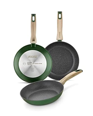 MONIX Amazonia | Set 3 sartenes 18-22-26 cm aluminio forjado, antiadherente reforzado con titanio sin PFOA, Apta para todo tipo de cocinas incluida inducción