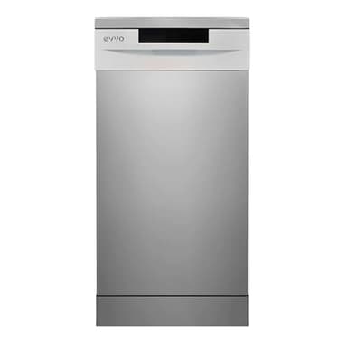 EVVO Lavavajillas estrecho, Ancho 45 cm, Capacidad para 9 Cubiertos, Programa Rápido 30 minutos, Programa Media Carga, Bandeja Superior Ajustable, 5 Programas (Modelo D1X Slim, Acabado Inox)