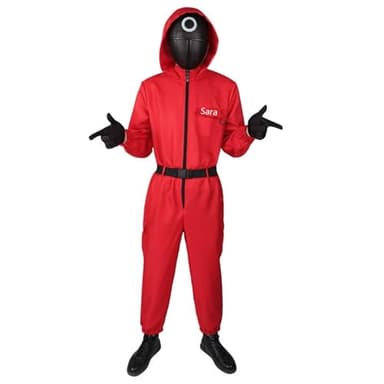 Genérico DIY Personalización Disfraz Soldado Niño, Kit Disfraz Mono Rojo Infantil Carnaval, Disfraz Calamar,Squid Costume,Disfraz de Carnival(Sin Máscara)