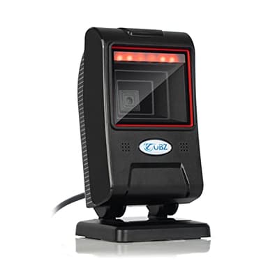 OBZ 1D 2D Lector Codigo Barras y QR, Lector Código de Barras de Escritorio Escáner para Código de Barras con Cable USB Manos Libres Escaneo de Código para Tienda Supermercado Centro Comercial