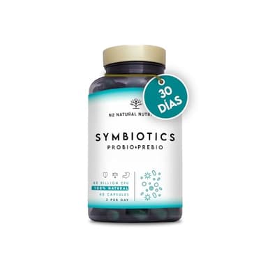 Probioticos y Prebioticos Intestinales. 60 cápsulas 40 Billones de Bacterias Probióticas. Probioticos Mantenimiento Flora Intestinal, Trastornos Gastrointestinales. CE. N2 Natural Nutrition