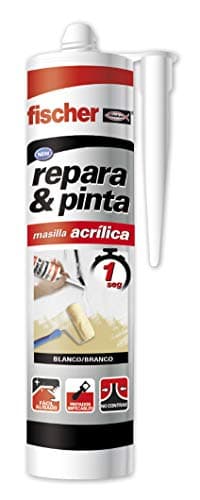 fischer - Masilla Repara y Pinta, Sellante Acrílico de Alta Adherencia, Ideal Para Juntas y Grietas, Fácil De Aplicar, Blanco (300 ml)