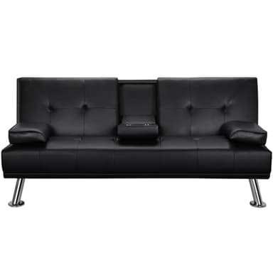 Yaheetech Sofá Cama de 2 Plazas Cama Plegable Tapizada de Piel sintética Sofá con Soporte de Botella Cama 167 X94 cm MAX Capacidad 350 KG