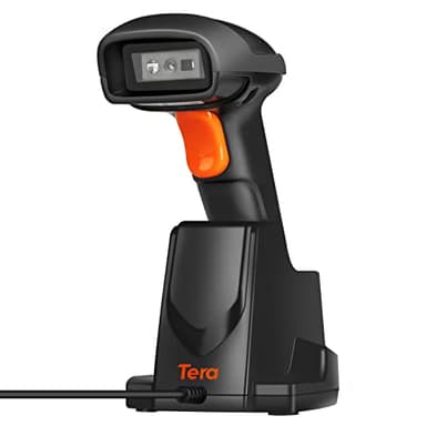 Tera Pro Series Lector de código de Barras con cámara de 1 MP Escáner de código de Barras 2D QR 1D Escaneo de Alta Velocidad Inalámbrico 2.4G y Bluetooth con estación de Carga, HW0007 Naranja