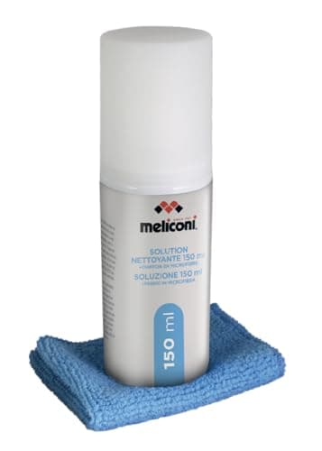 Meliconi Solución de Limpieza C-150, con paño de Microfibra para Limpiar Pantallas de TV, monitores de PC, teléfonos Inteligentes, LCD, Plasma, sin Dejar Marcas, 150 ml