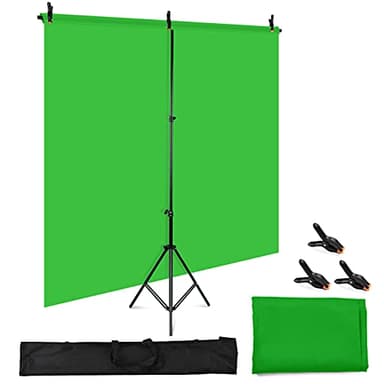 Andoer 1.5X 2m/ 5X 7 pies Pantalla de Fondo Verde Kit de Fotografía de Fondo Chromakey con Soporte de Fondo en Forma de T Ajustable 3 Abrazaderas de Fondo para Fotografía, Vídeo Youtube Vlog Tiktok