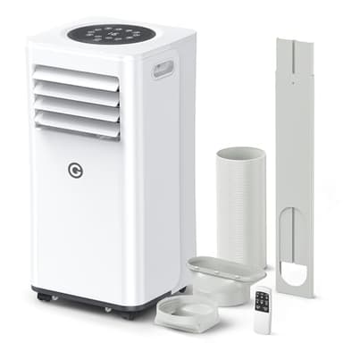 Aire Acondicionado Portátil 9000 BTU, 4 en 1: Refrigeración, Ventilador, Deshumidificador y Modo Sueño, Silencioso, con Mando, Temporizador 24h y Kit de Ventana, para Dormitorio, Oficina, Garaje, 25㎡