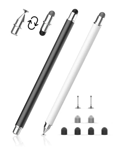 MEKO Lápiz Táctil Magnético 3 en 1 Lápiz para Tablet con Punta de Fibra, Goma y Disco,Compatible con Todas Las Tabletas/Teléfonos como iPhone/iPad/Samsung/Huawei/Xiaomi - Negro+Blanco
