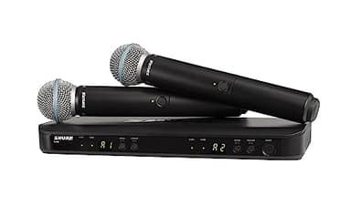 Micrófono inalámbrico Shure BLX288/B58 UHF - Adecuado para Iglesias, Karaoke y Voces - Batería de 14 Horas, Alcance de 100m - Incluye (2) micrófonos Beta 58A, Receptor de Doble Canal - Banda K14