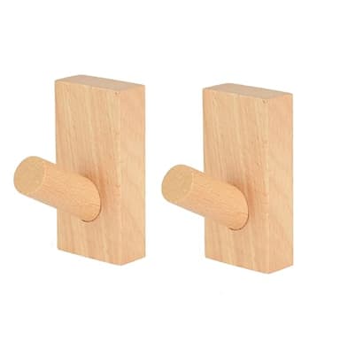 XAQAMY 2 Pcs Percheros Pared Madera Individuales, Gancho Pared, Perchero Pared Madera Adhesivo, Ganchos Percheros de Pared de Madera, Ganchos de Madera para Colgar Abrigos Gorros Ropa Bolsos
