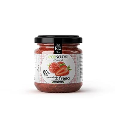 Drasanvi ECOSANA Mermelada de Fresa sin Azúcar Bio,con Vitaminas del Grupo B, Vitamina C, Minerales y Omega 3 |Fuente de Energía, Antioxidante | Deliciosa y Endulzada con Zumo de Uva,250 g