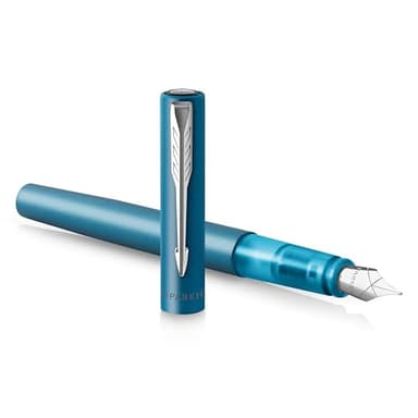 Parker pluma estilográfica Vector XL | Laca de color verde azulado metálico sobre latón | Plumín mediano con recambio de tinta azul | Estuche de regalo