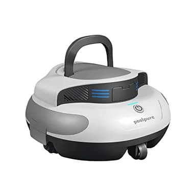 POOLPURE Robot de Piscina Dura 𝟱𝟱𝙒𝙝-𝟭𝟮𝟬 𝙢𝙞𝙣𝙪𝙩𝙤𝙨, Autoservicio, Doble Motor, IPX8 Resistente al Agua, Indicadores LED, inalámbrico con batería, Ideal para Piscinas Planas de hasta 90 m²