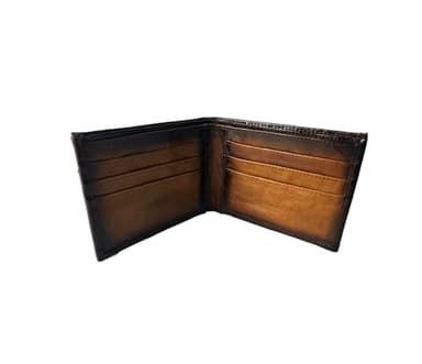 3jcut Cartera de Cuero para Hombre, Diseño Artesanal, Efecto Quemado, Color Marrón