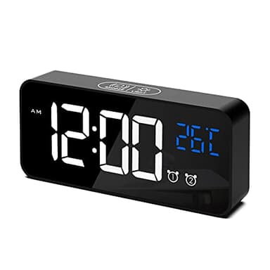 CHEREEKI Reloj Despertador Digital, Despertador Alarma Dual Digital Alarm Clock con Temperatura, 4 Brillo Ajustable Función Snooze, Puerto de Carga USB, 12/24 Horas, 13 música (Negro)
