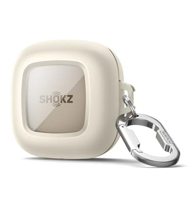 SURITCH Funda para SHOKZ OpenFit, Antichoque Magnética Funda Protectora de TPU con Magnetismo Bloqueo de Tapa y Llavero con Mosquetón y Ventana Transparente con Logotipo (Blanco)