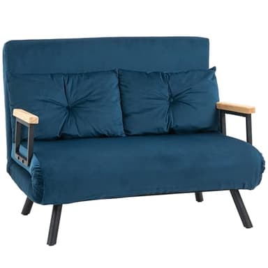 HOMCOM Sofá Cama de 2 Plazas Sofá Cama Plegable Tapizado en Terciopelo con Respaldo Ajustable de 5 Niveles y Almohadas Acolchadas para Oficina Dormitorio Salón 102x73x81 cm Azul