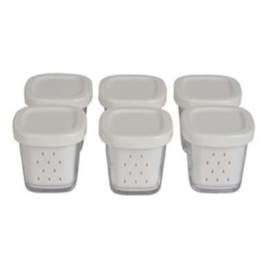 SEB Accesorios Tarros de yogur Multi-Delices, 6 Tarros de cristal, Tapas blancas, Fácil apertura, Queso blanco, Pastel de esponja, Lavavajillas, Capacidad 140 ml XF100110