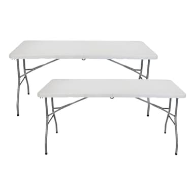 THINIA HOME - Mesa Plegable Rectangular Catering 150cm (Pack 2), Resina/Acero, Interior/Exterior, Jardín y Terraza, Resistente Humedad y Rayos UV, Portátil, 4 Comensales, Dimensiones 150x70x74cm